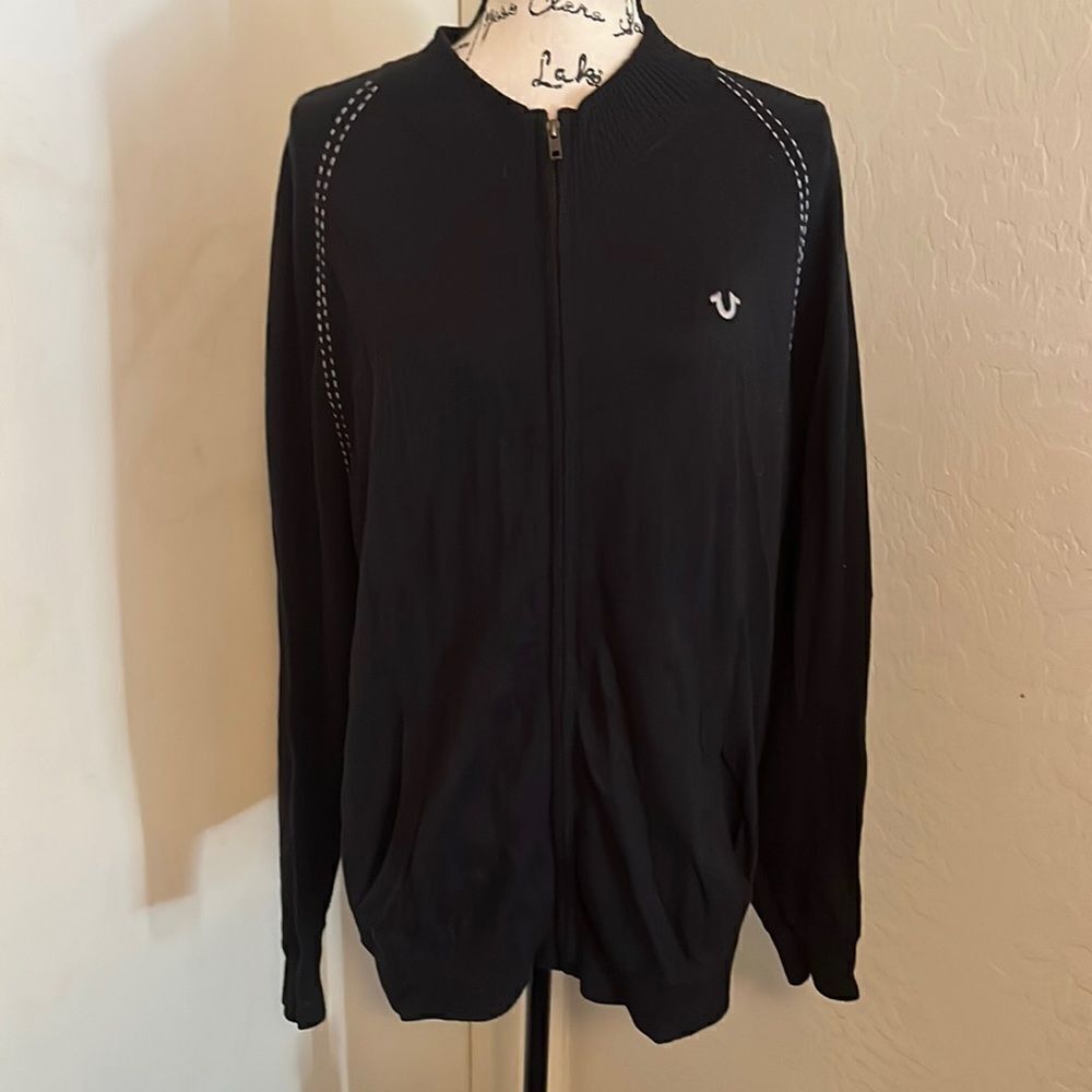 True Religion Black Zip Up Closure Sweater Casual Contemporary Active